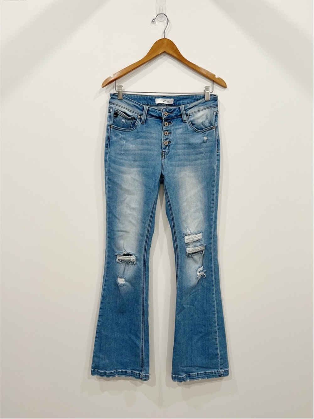 KanCan Mid Rise Button Fly Bootcut Flare Light Wash Jeans